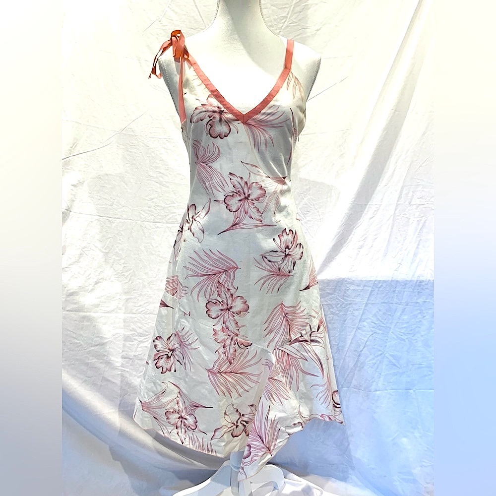 Vintage Cotton Pink Floral A-Line‎ Garden Dress Womens Medium Polli Polli